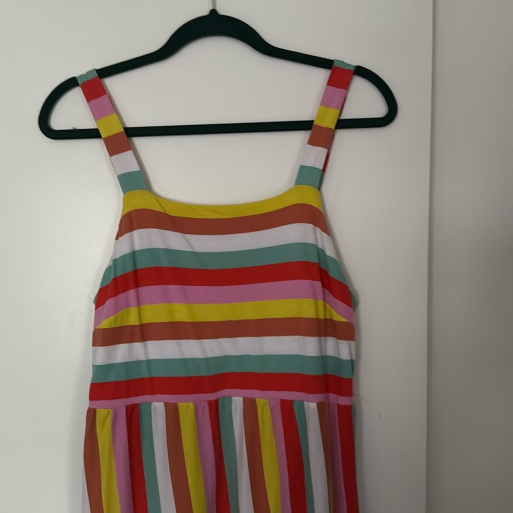 J. Crew Womens Boho Tiered Rainbow‎ Striped Dress Size M Beach Cottage Midi